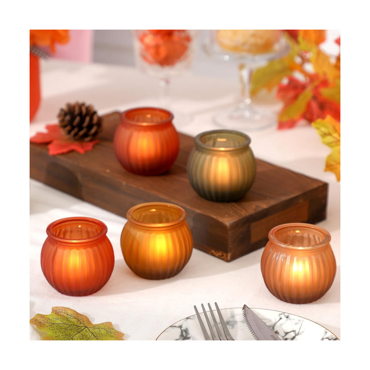 12Pcs Pumpkin Votive Candle Holders Set