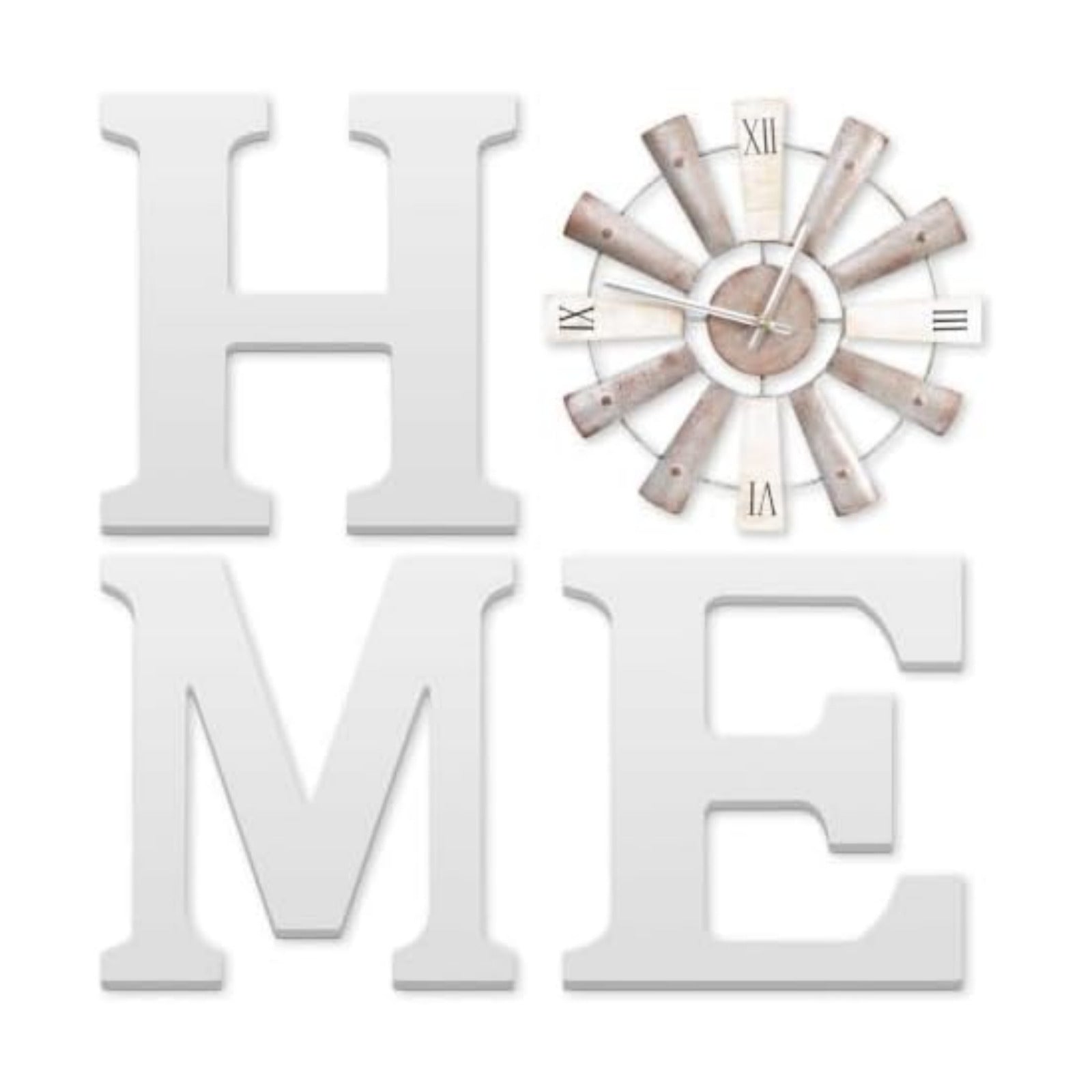 ZAZIWZ Farmhouse Home Signs with Windmill Clock Wall Decor Rustic Home Letters Wall Art for Living Room Kitchen