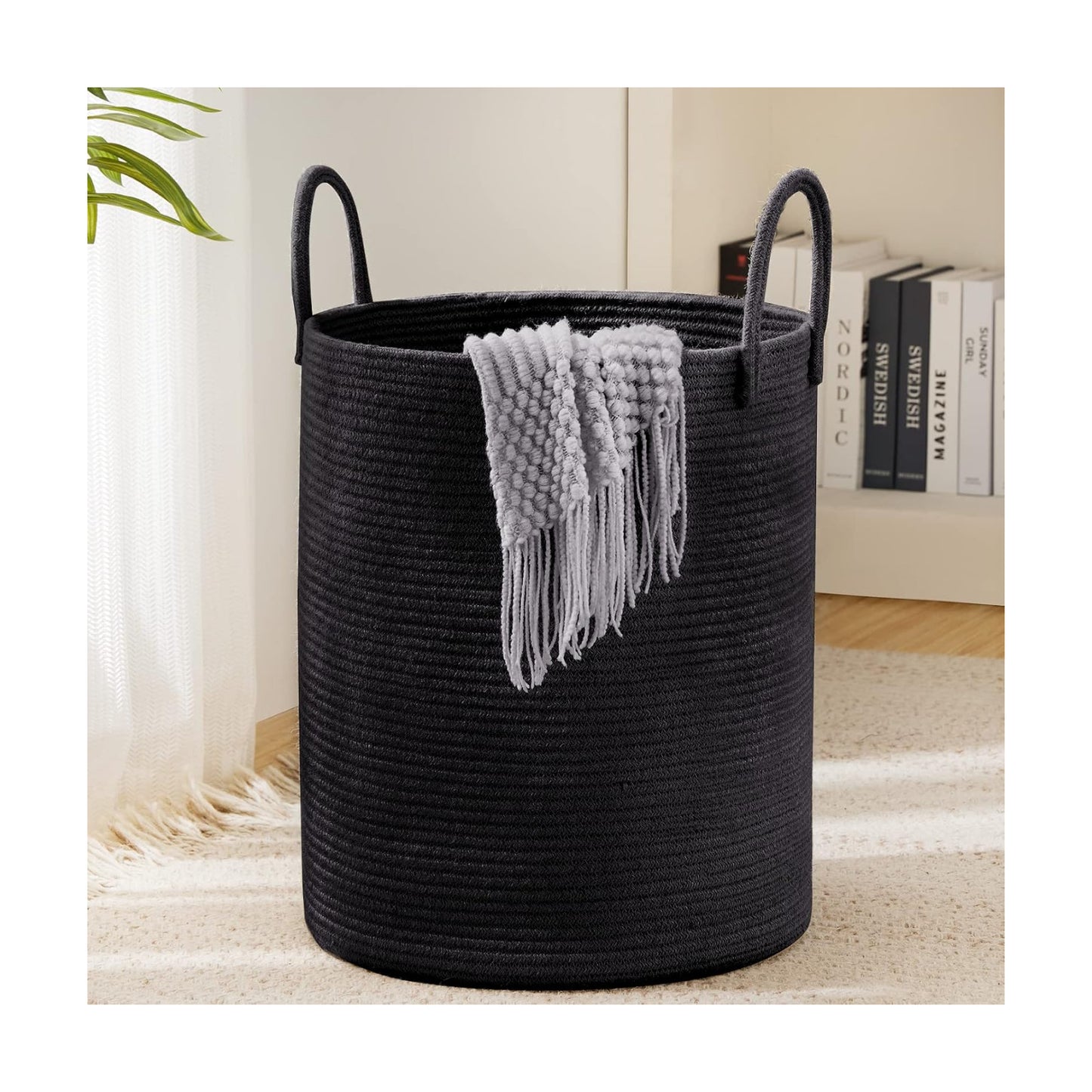 YOUDENOVA Woven Rope Laundry Hamper Basket, 72L Blanket Basket for Nursery