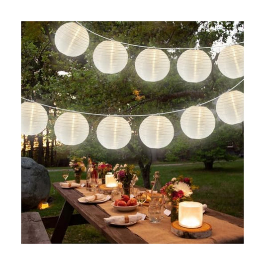 Lantern String Lights Outdoor, 27.5FT White Lantern String Lights Plug in with 10 Nylon Lanterns and G40 LED Bulbs, Hanging Light Strings Waterproof for Indoor Bedroom Outdoor Patio Wedding Party