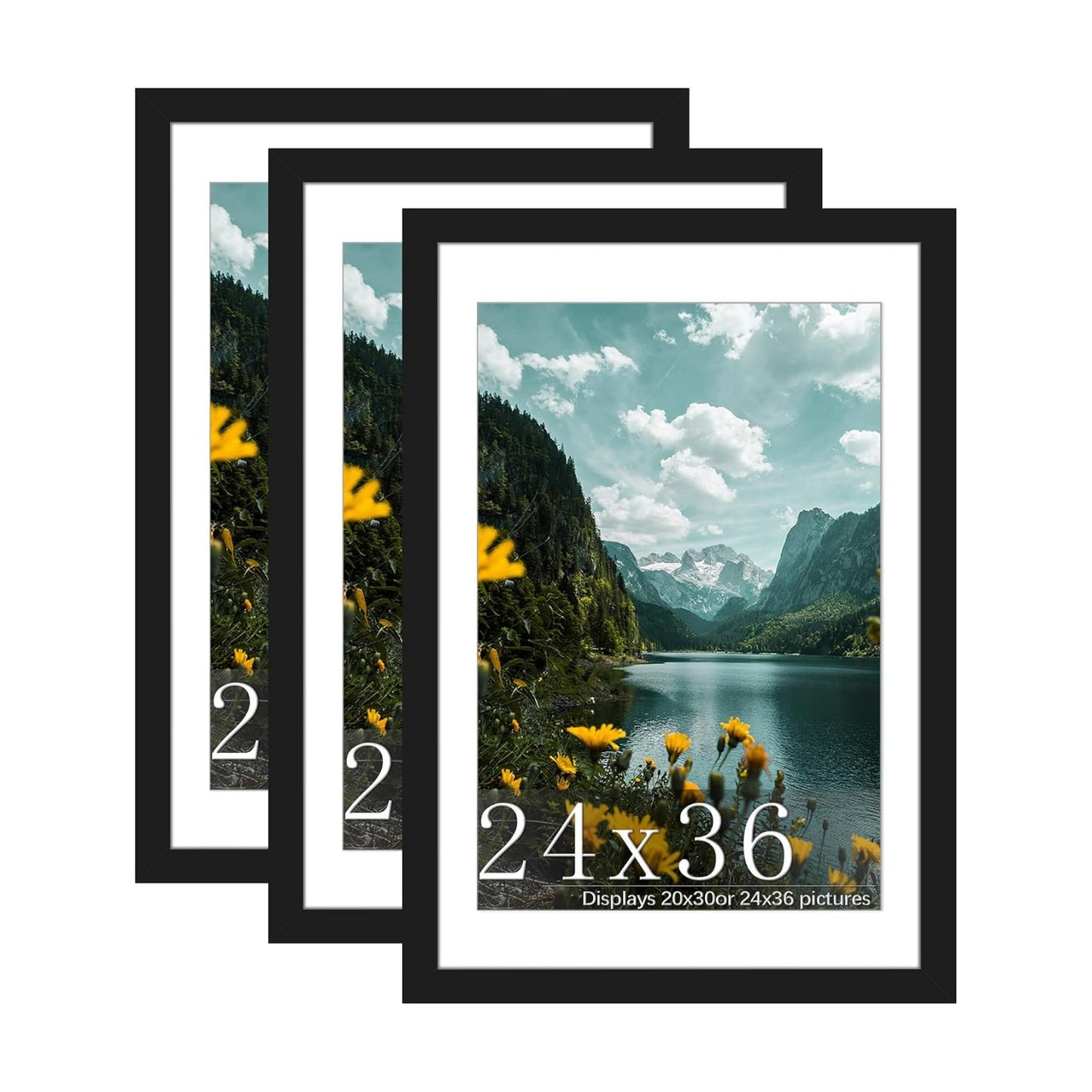 24x36 Black Poster Frame, Picture Frame for Wall, 3 Pack | Fits 20x30 Photos With Mat or 24x36 Without Mat, Vertical or
