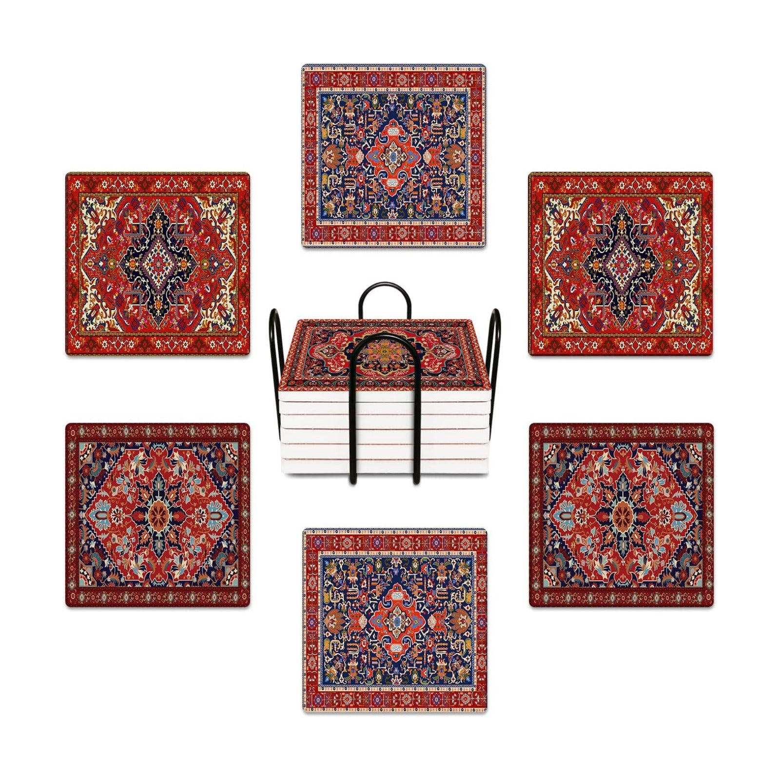 Cork Base and Metal / Red / Set of 6
