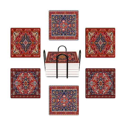Cork Base and Metal / Red / Set of 6