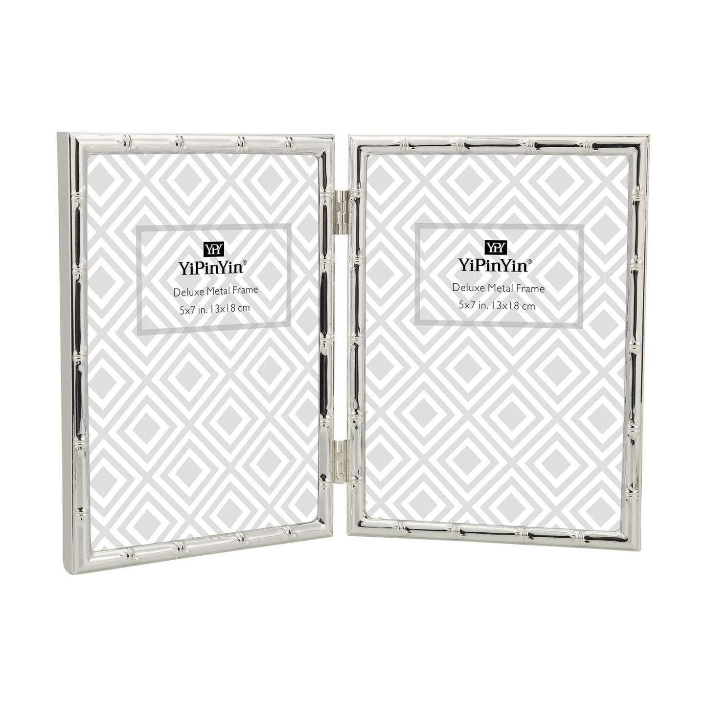 YiPinYin Silver 5x7'' Bamboo Detail Double Metal Picture Frame,Elegant Elegant Narrow Profile Silver Plated Photo