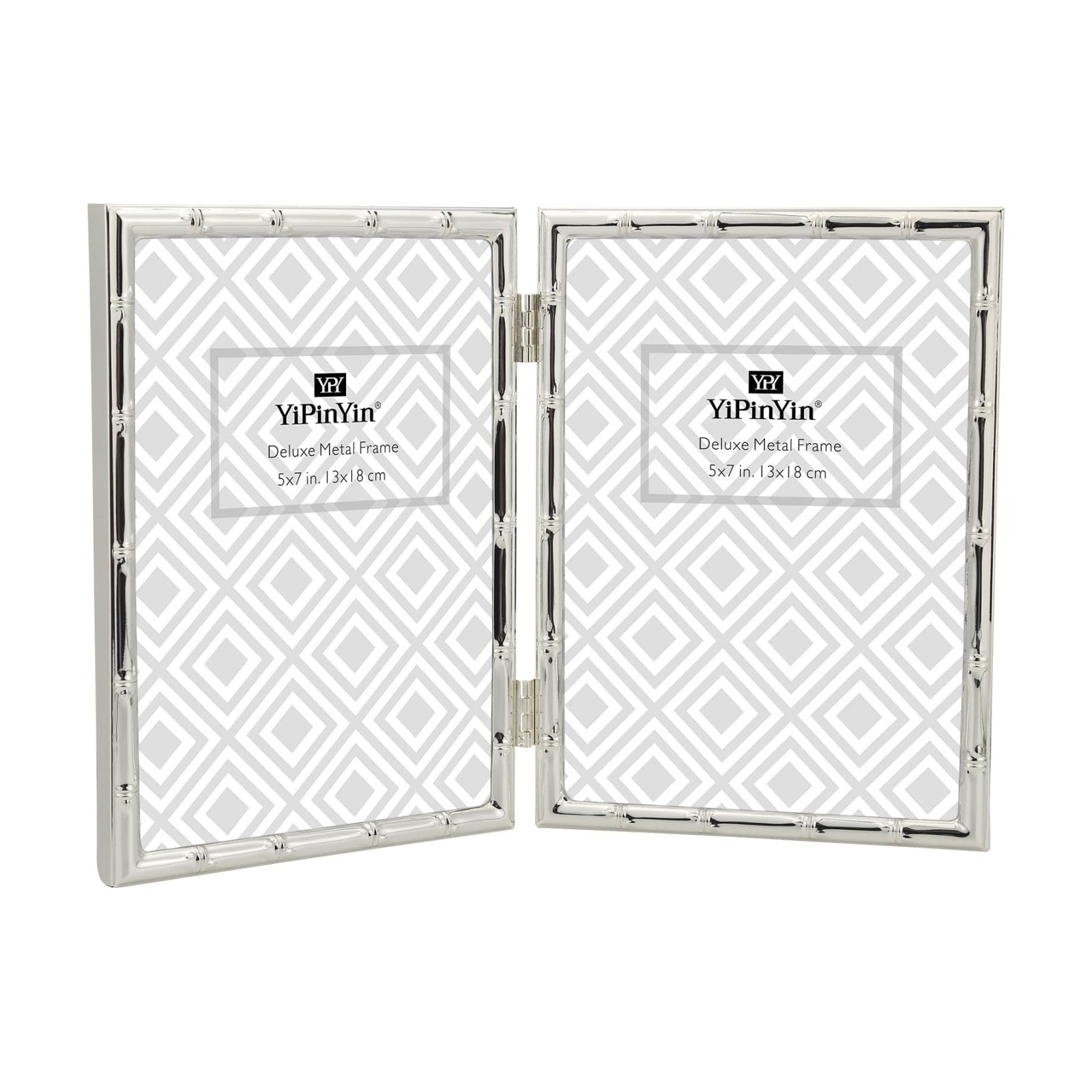 YiPinYin Silver 5x7'' Bamboo Detail Double Metal Picture Frame,Elegant Elegant Narrow Profile Silver Plated Photo