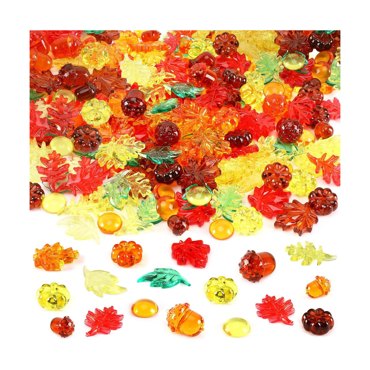 190pcs Fall Vase Filler, Acrylic Leaves Pumpkin Marbles Gems