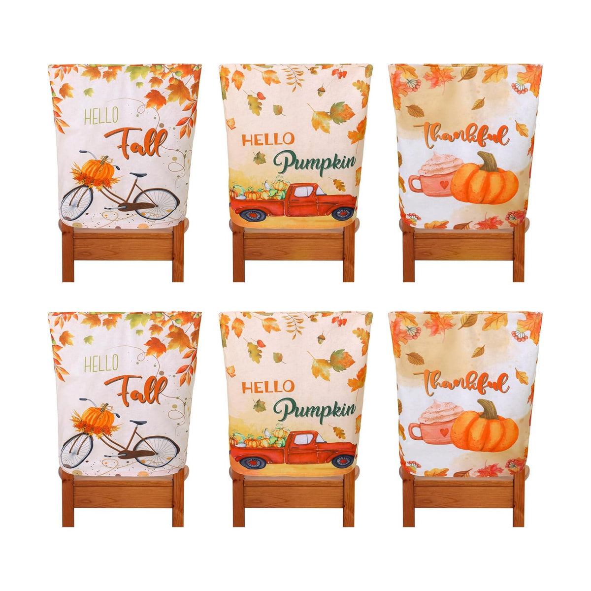 Geetery 6 Pcs Fall Chair Covers Autumn Pumpkin Bike Dining Room Seat Covers
