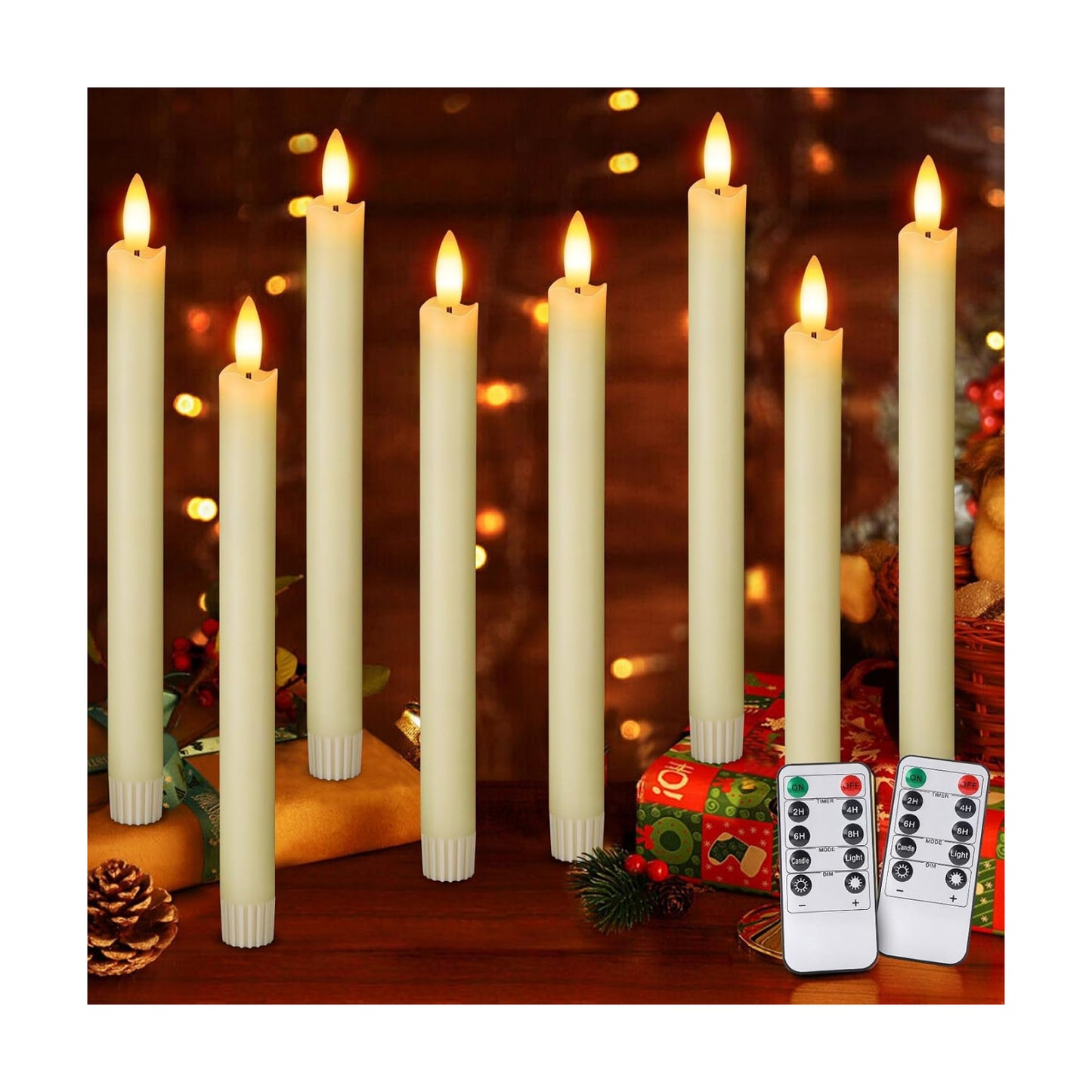 OCATO Flameless Candles with Remote Battery Operated Window Candles 8 Pack | 9.6" Real Wax LED Flickering Flameless
