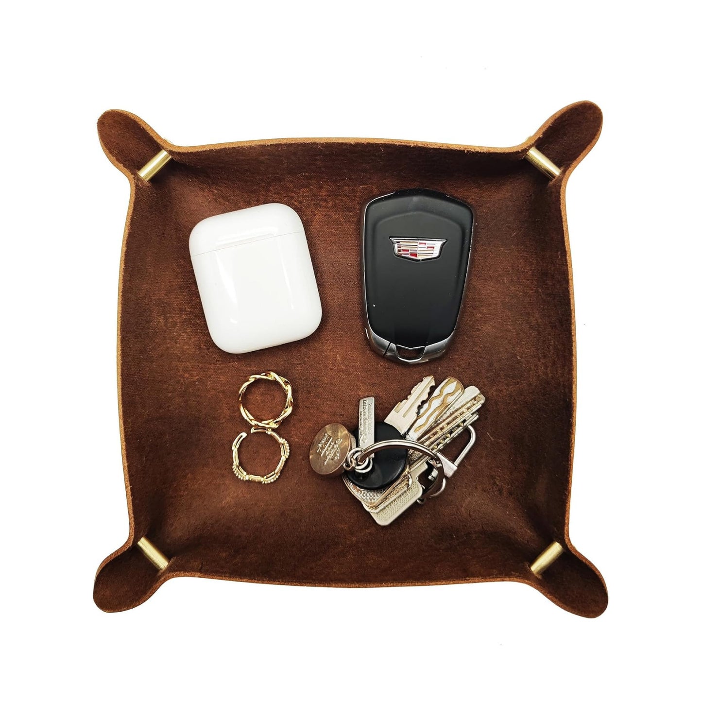 Leather Valet Tray Entryway Catchcall Tray Nightstand Organizer / Antique Brown-oil Wax Leather