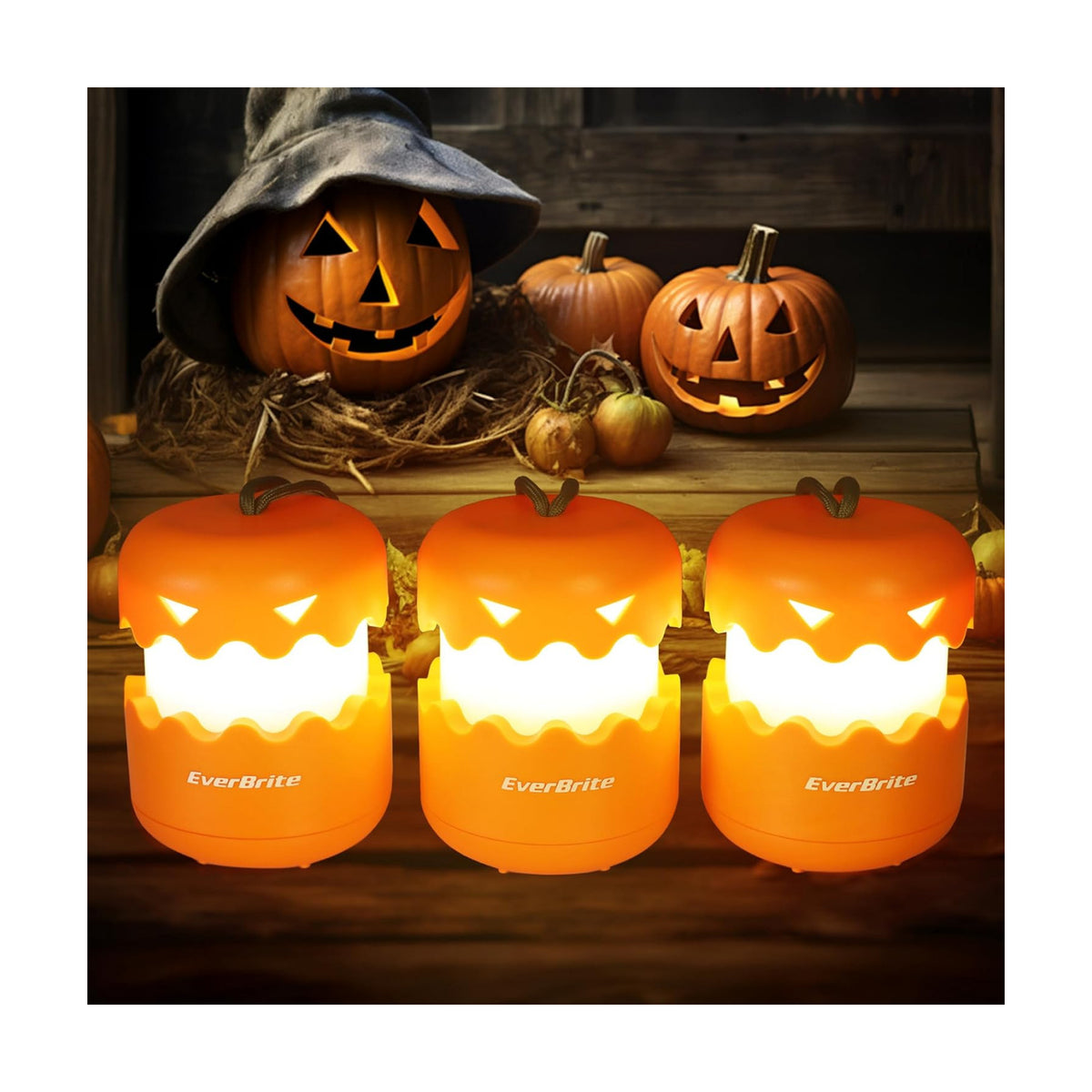 EverBrite 3-Pack Halloween Pumpkin Lantern, Collapsible Jack O Lantern