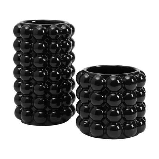 Ceramic Vases / Boho Flower Vase for Pampas Grass / Black / Large+medium / Set of 2
