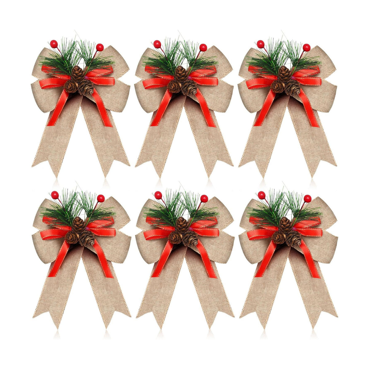 Syhood 6 Pcs Christmas Bows Xmas Velvet Bows Tree Decor, Burlap