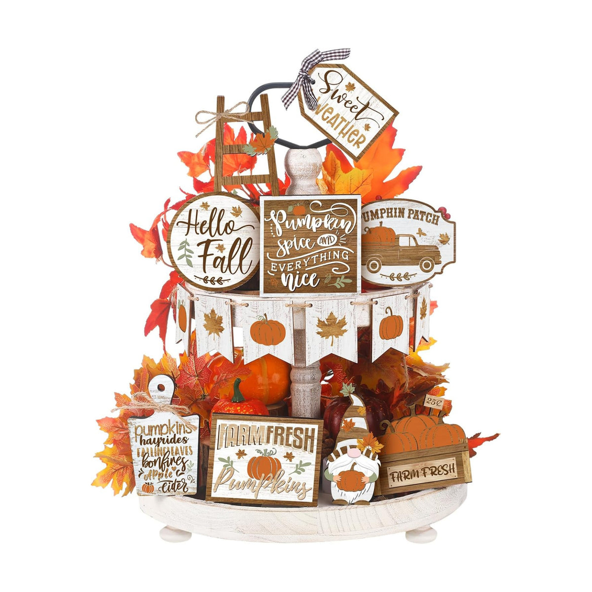 Thyle 15 Pcs Fall Tiered Tray Decor, Rustic Fall Table Decor