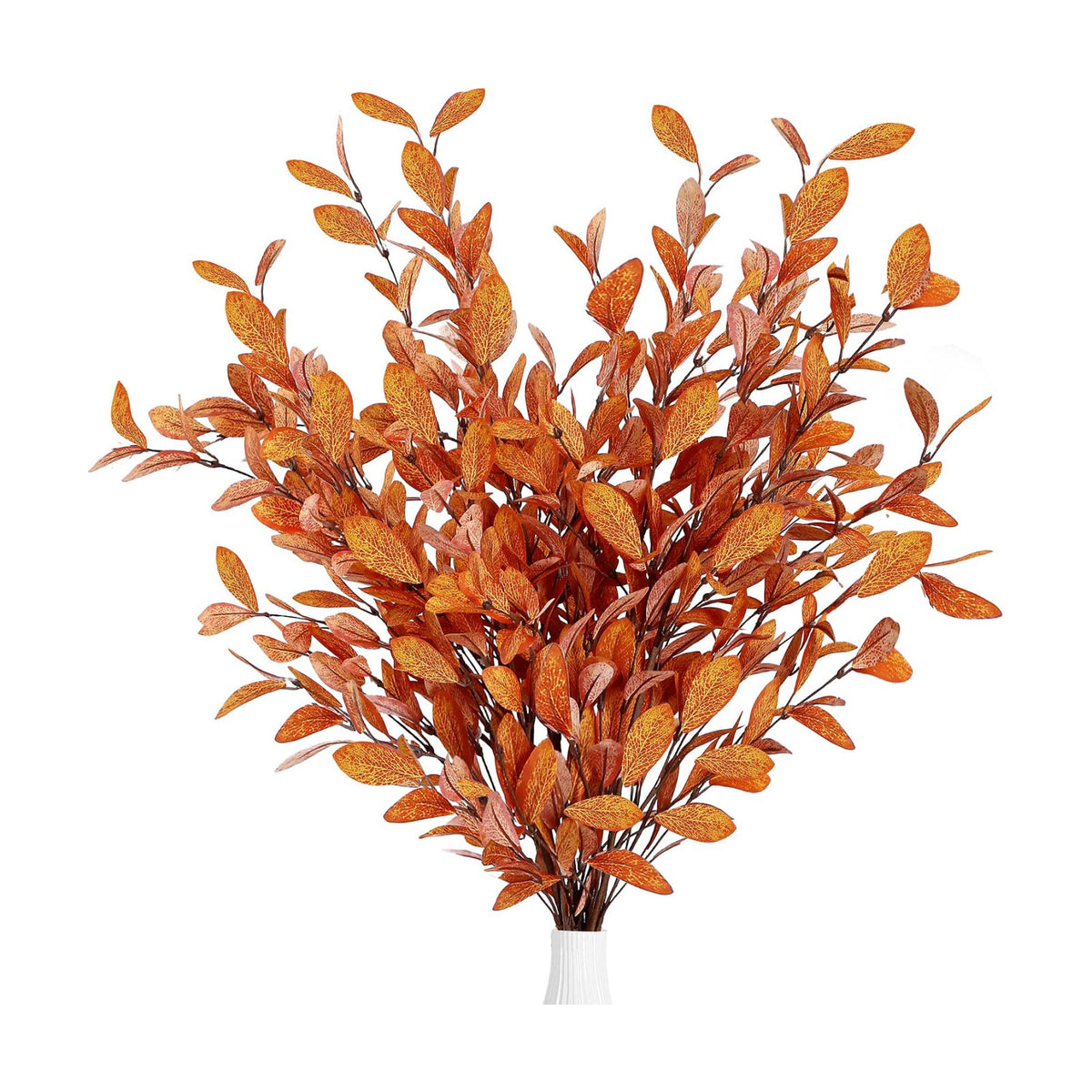 Sggvecsy 6 Pcs Artificial Fall Eucalyptus Stems Fall Eucalyptus Leaves Silk Autumn Leaf Branches Fall Decorations for Home Vase Thanksgiving Table Centerpieces Harvest Festival Decor (Orange)