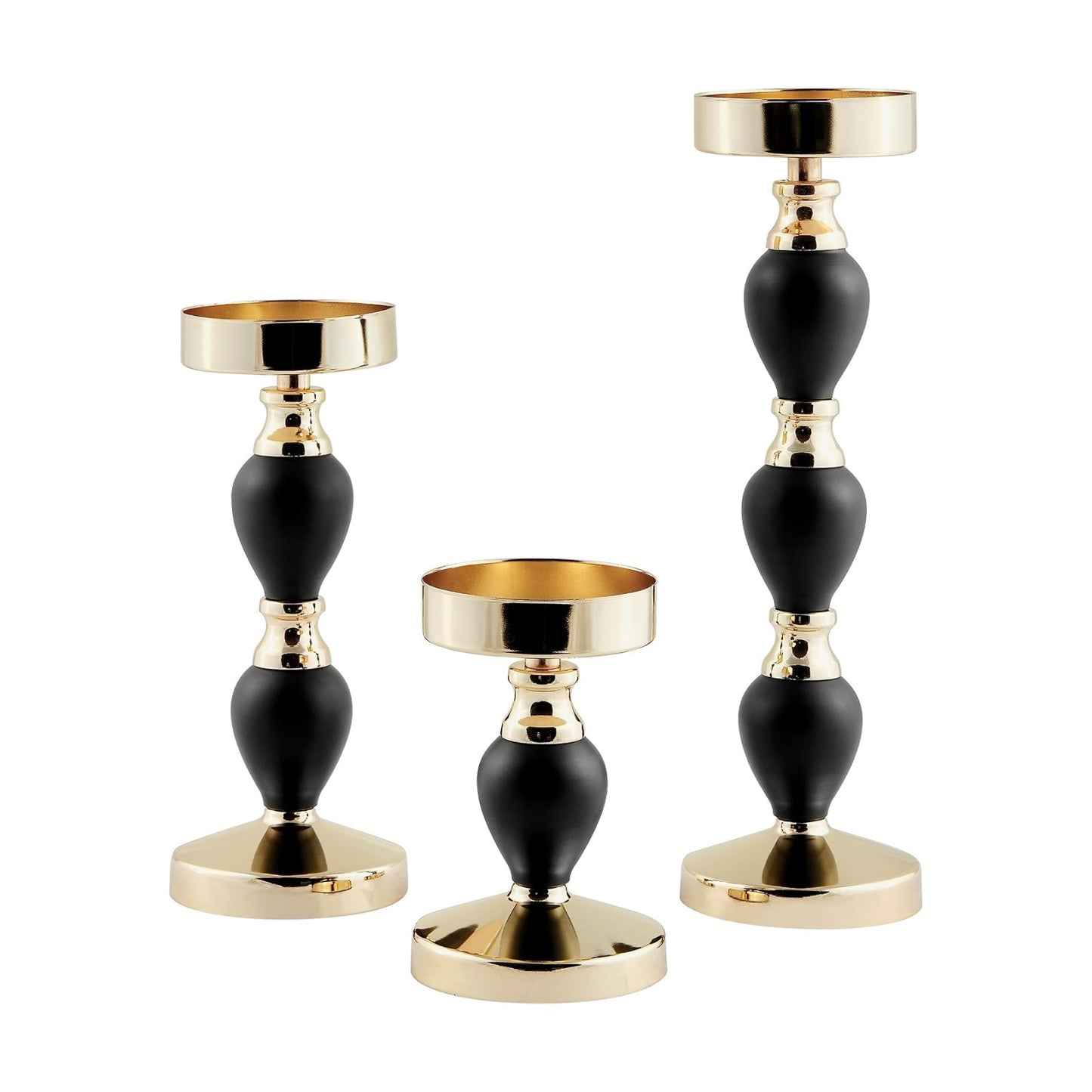 Danya B. Talia Black and Gold Candlestick Taper Candle Holders - Set of 3
