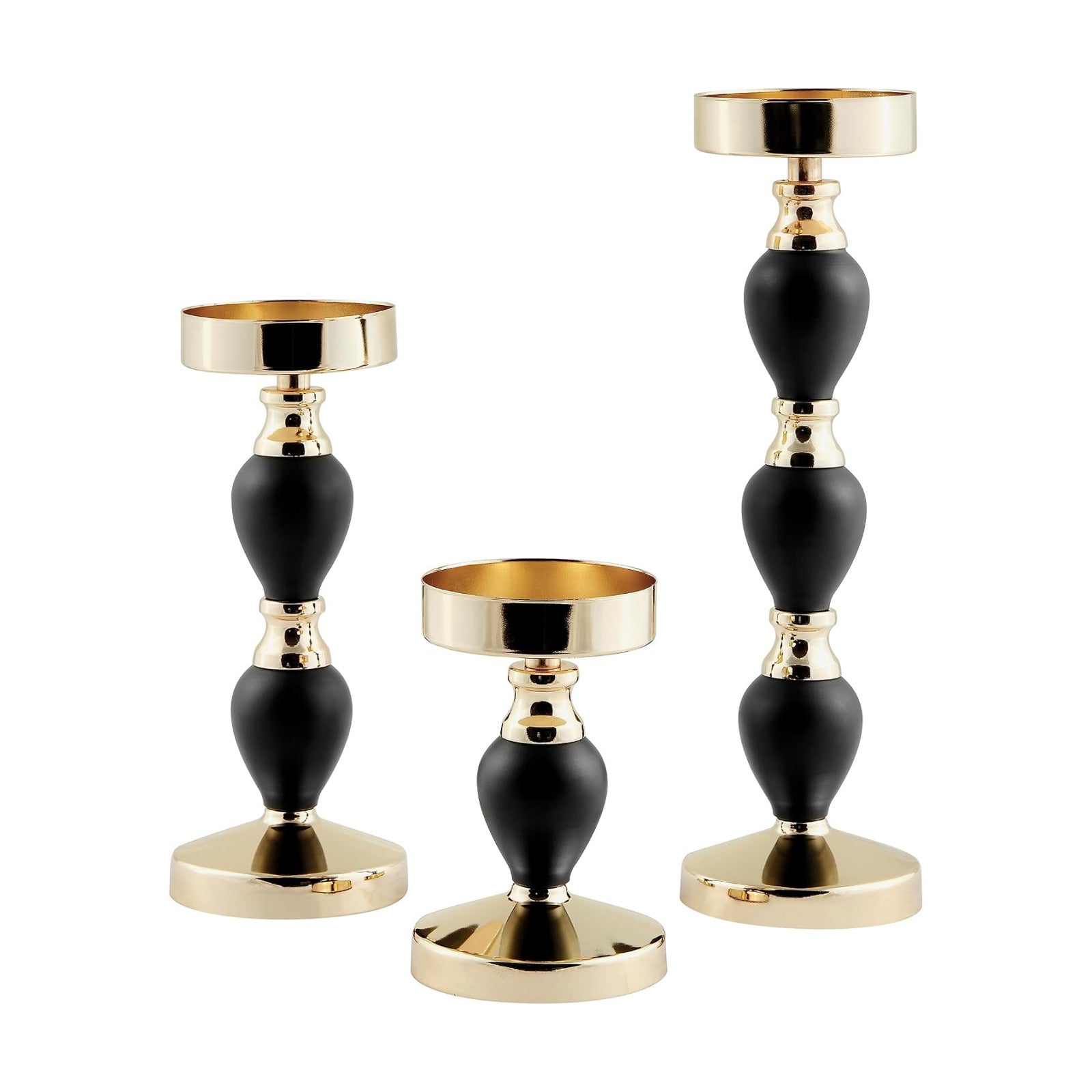 Danya B. Talia Black and Gold Candlestick Taper Candle Holders - Set of 3