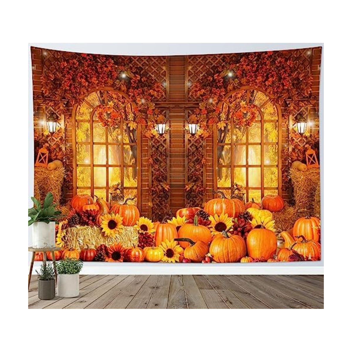 HVEST Fall Tapestry Wall Hanging Rustic Orange Pumpkin and Sunflower in Maple Tree Forest Tapestry for Bedroom, Autumn Thanksgiving Tapestries for Living Room Home Holiday Wall Decor, 60W X 40H inches