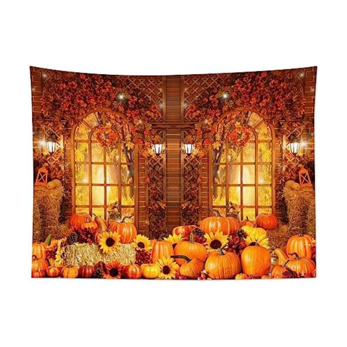 HVEST Fall Tapestry Wall Hanging Rustic Orange Pumpkin and Sunflower in Maple Tree Forest Tapestry for Bedroom, Autumn Thanksgiving Tapestries for Living Room Home Holiday Wall Decor, 80W X 60H inches