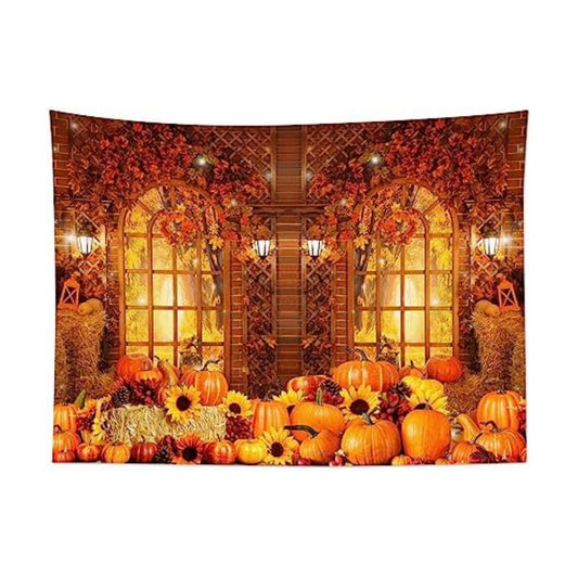 HVEST Fall Tapestry Wall Hanging Rustic Orange Pumpkin and Sunflower in Maple Tree Forest Tapestry for Bedroom, Autumn Thanksgiving Tapestries for Living Room Home Holiday Wall Decor, 80W X 60H inches