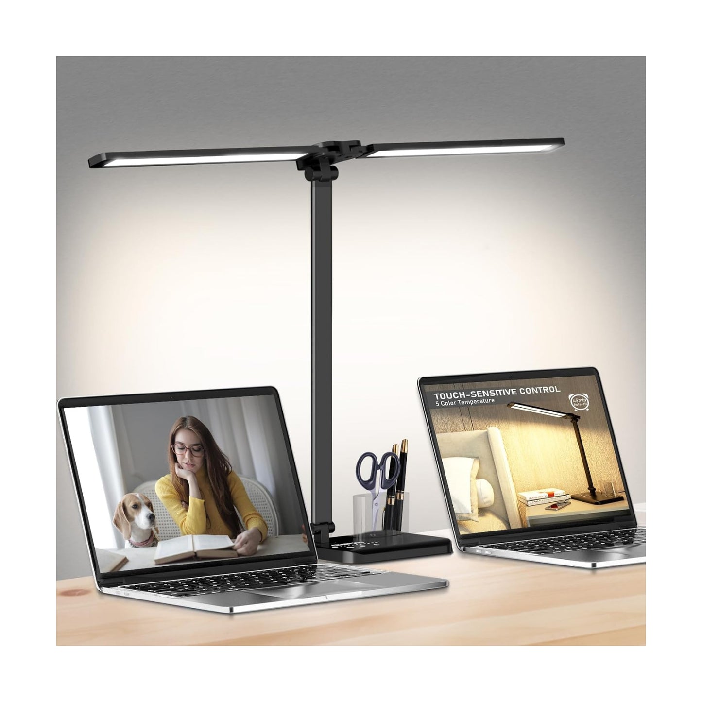 Dimmable LED Desk Lamp with USB Charging Port, 50 Lighting Modes Dual Swing Arm Architect Table Lamp Light Desk Lamp