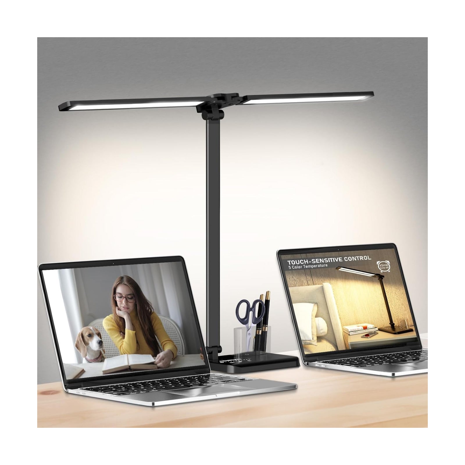 Dimmable LED Desk Lamp with USB Charging Port, 50 Lighting Modes Dual Swing Arm Architect Table Lamp Light Desk Lamp