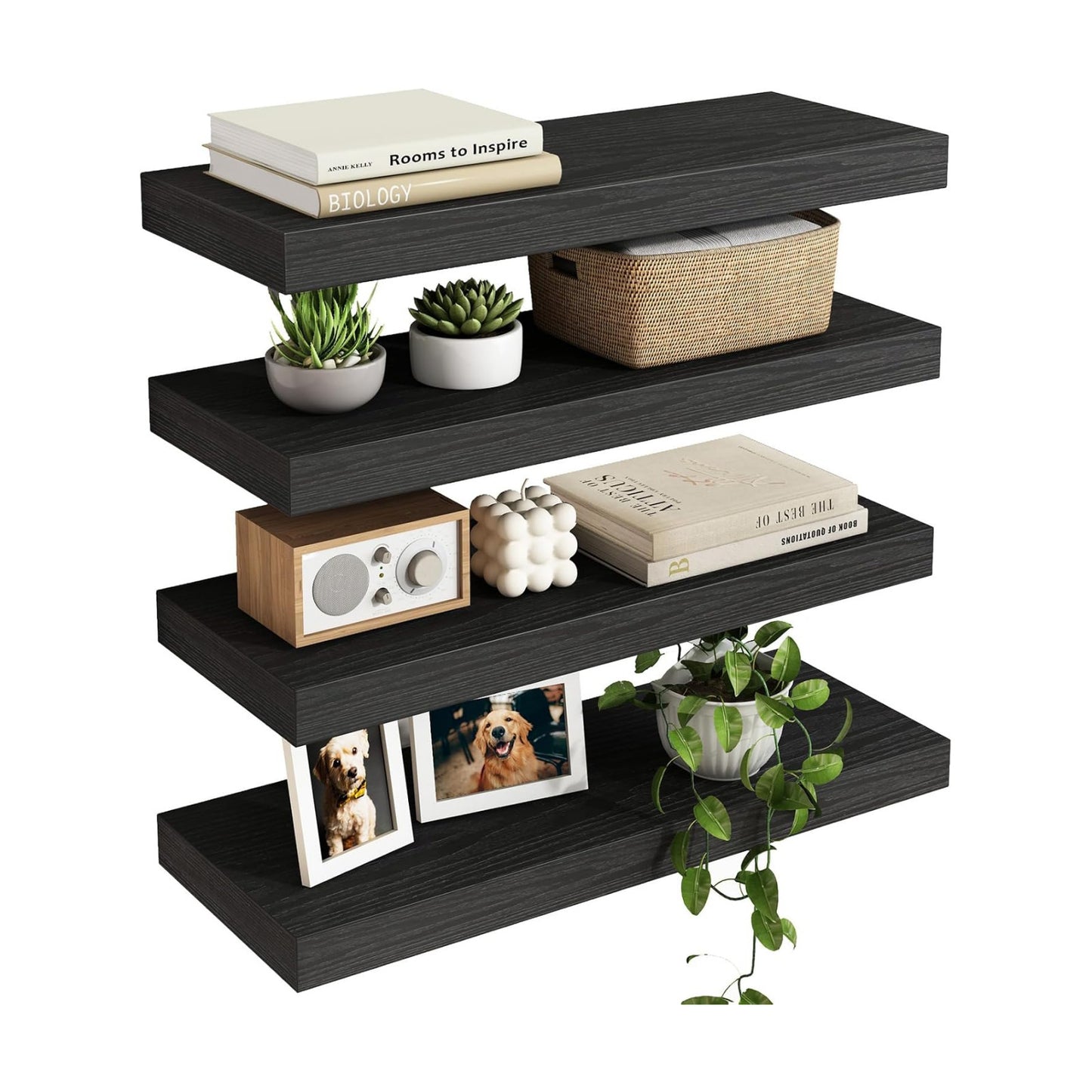 Fixwal Floating Shelves for Wall Decor (Black, Set of 4, 15.7 Inch)
