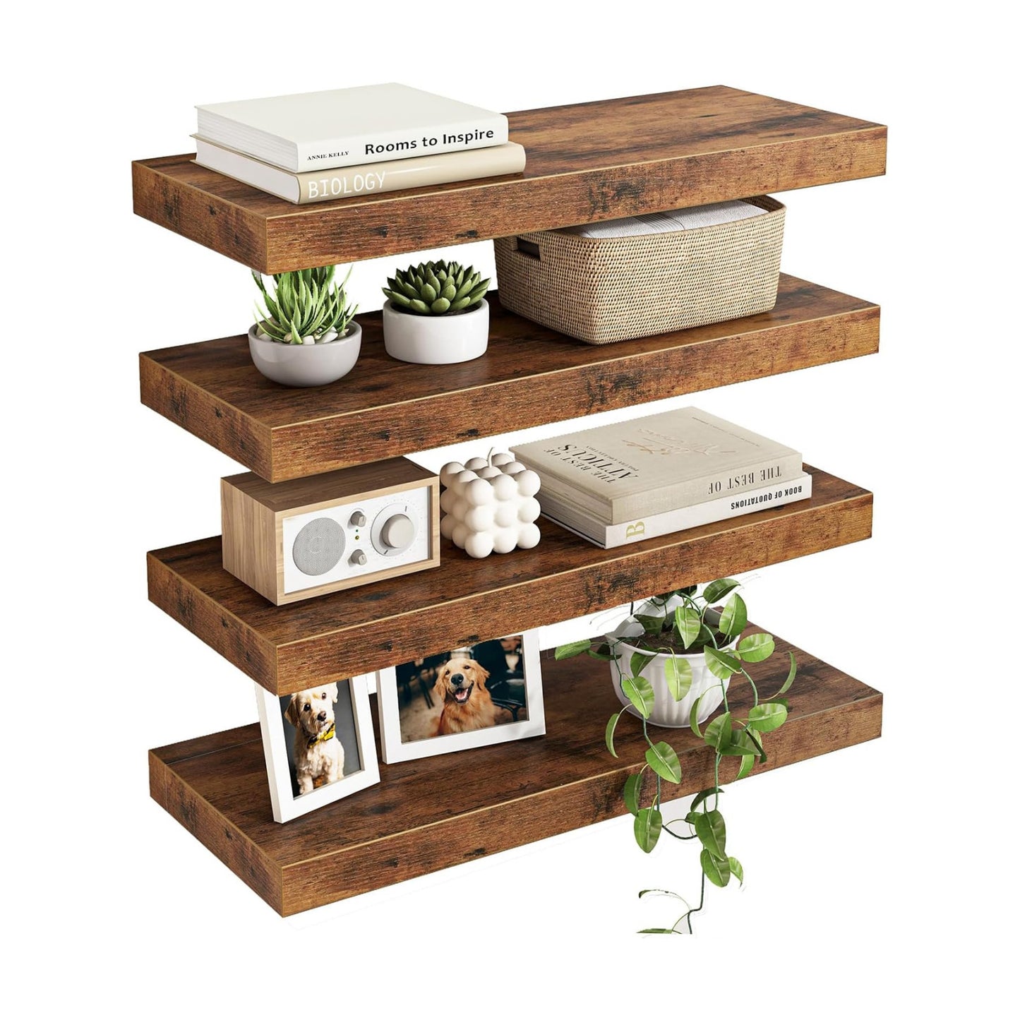 Fixwal Floating Shelves for Wall Decor (Rustic Brown, Set of 4, 15.7 Inch)