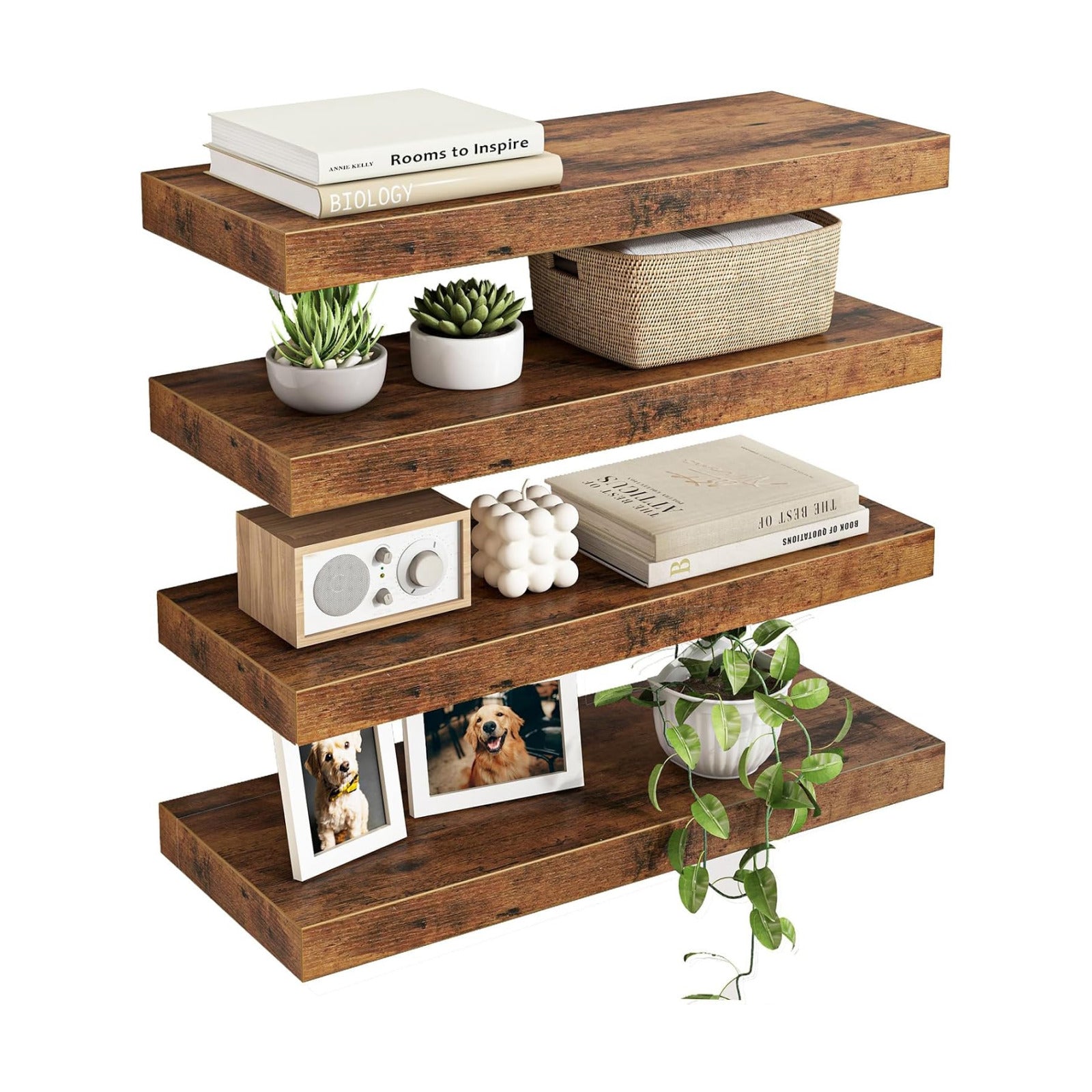 Fixwal Floating Shelves for Wall Decor (Rustic Brown, Set of 4, 15.7 Inch)