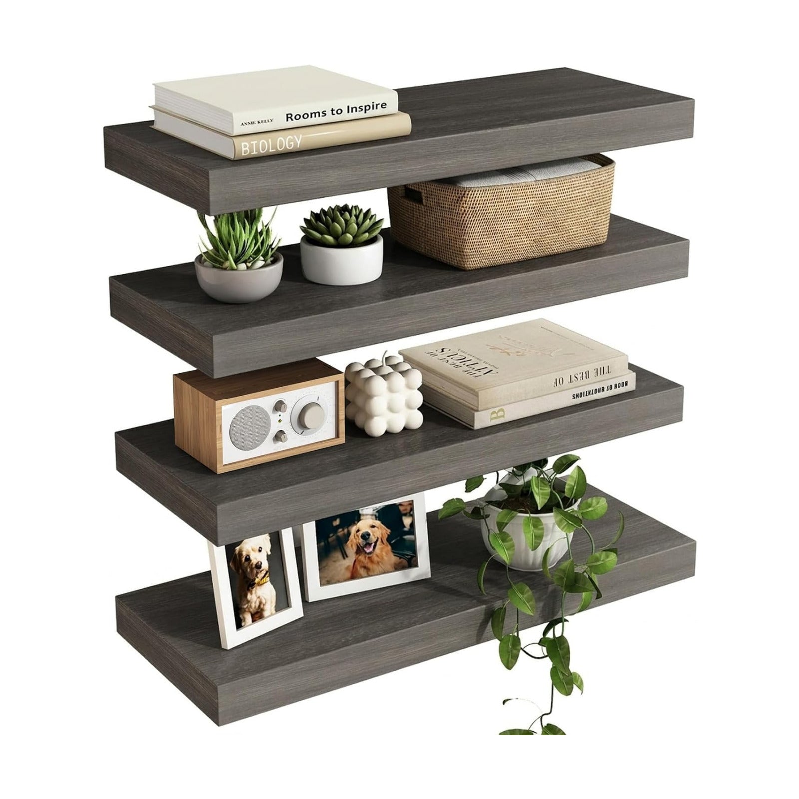 Fixwal Floating Shelves for Wall Decor (Grey, Set of 4, 15.7 Inch)