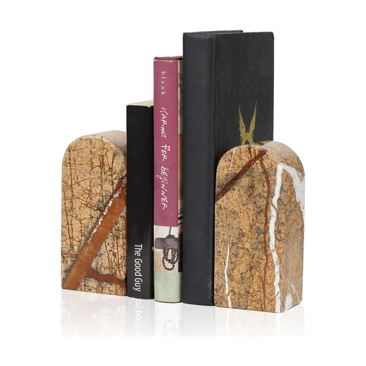 Decorative Book Ends / Brown Red Marble-rainforest Gold