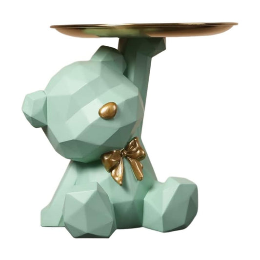 Geometric Bear Storage Tray Resin Nordic Bear Sculptures Keys Holder Lipsticks Jewelry / Green