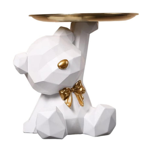 Geometric Bear Storage Tray Resin Lovely Nordic Bear Sculptures Keys Holder Lipsticks / White
