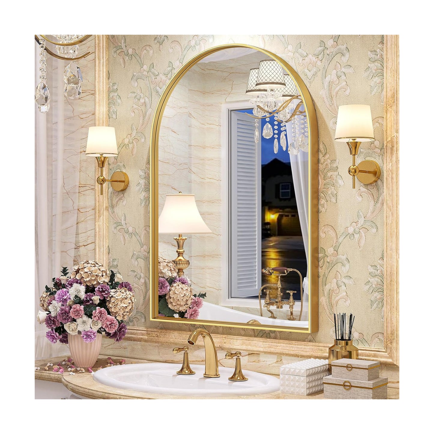 Brass Metal Frame Bathroom Mirror / Gold / 32"L x 24"W / 24 x 32
