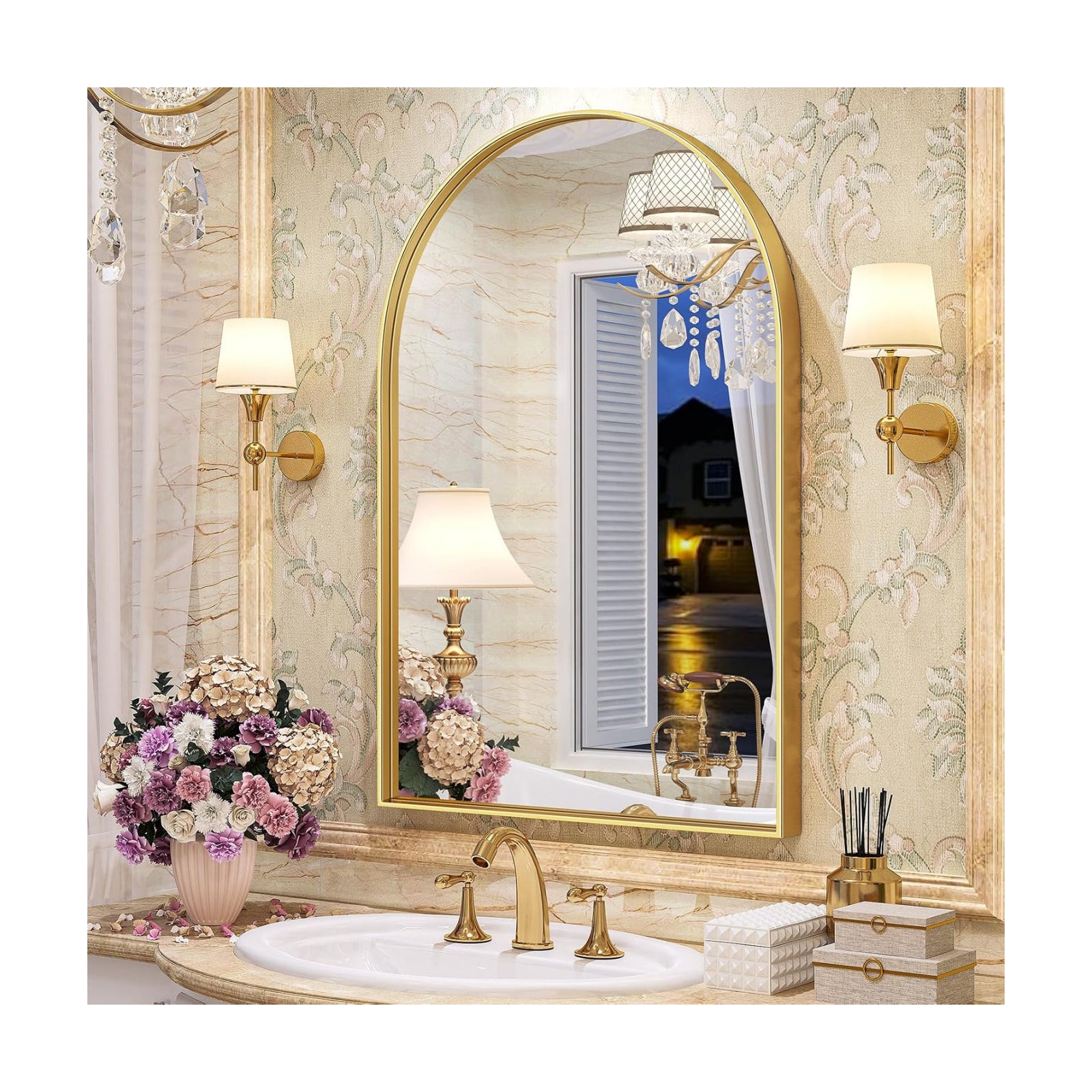 Brass Metal Frame Bathroom Mirror / Gold / 32"L x 24"W / 24 x 32