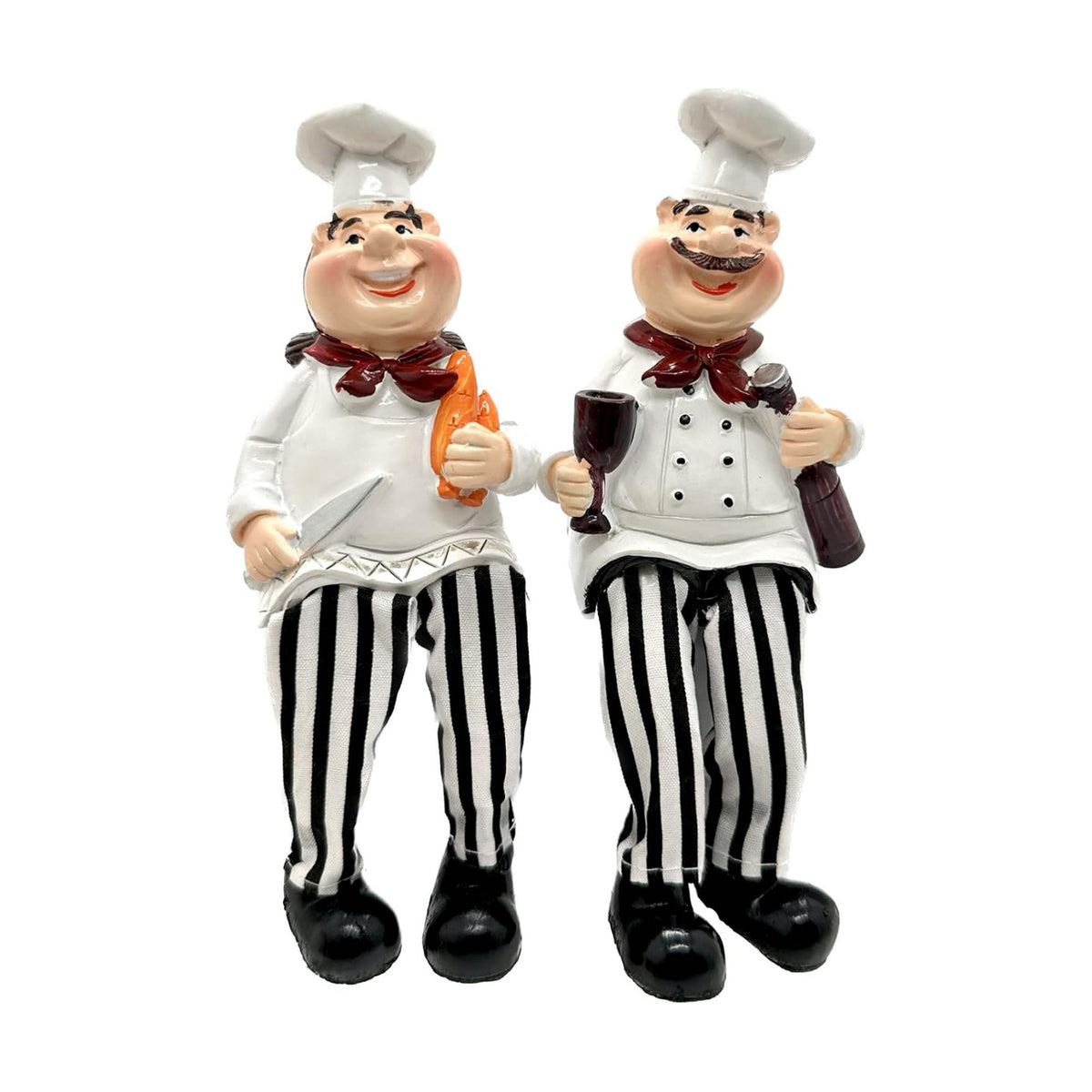 KiaoTime Set of 2 Home Kitchen Decor Chef Figurines Bread & Wine with Dangling Legs Shelf Sitters Figurine Statue for Kitchen Shelves, Cupboard, Countertop Display, Windowsill