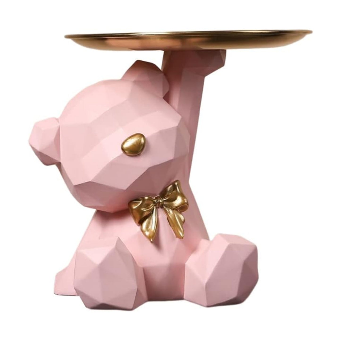 Geometric Bear Storage Tray Resin Lovely Nordic Bear Sculptures Keys Holder Lipsticks Jewelry / Pink