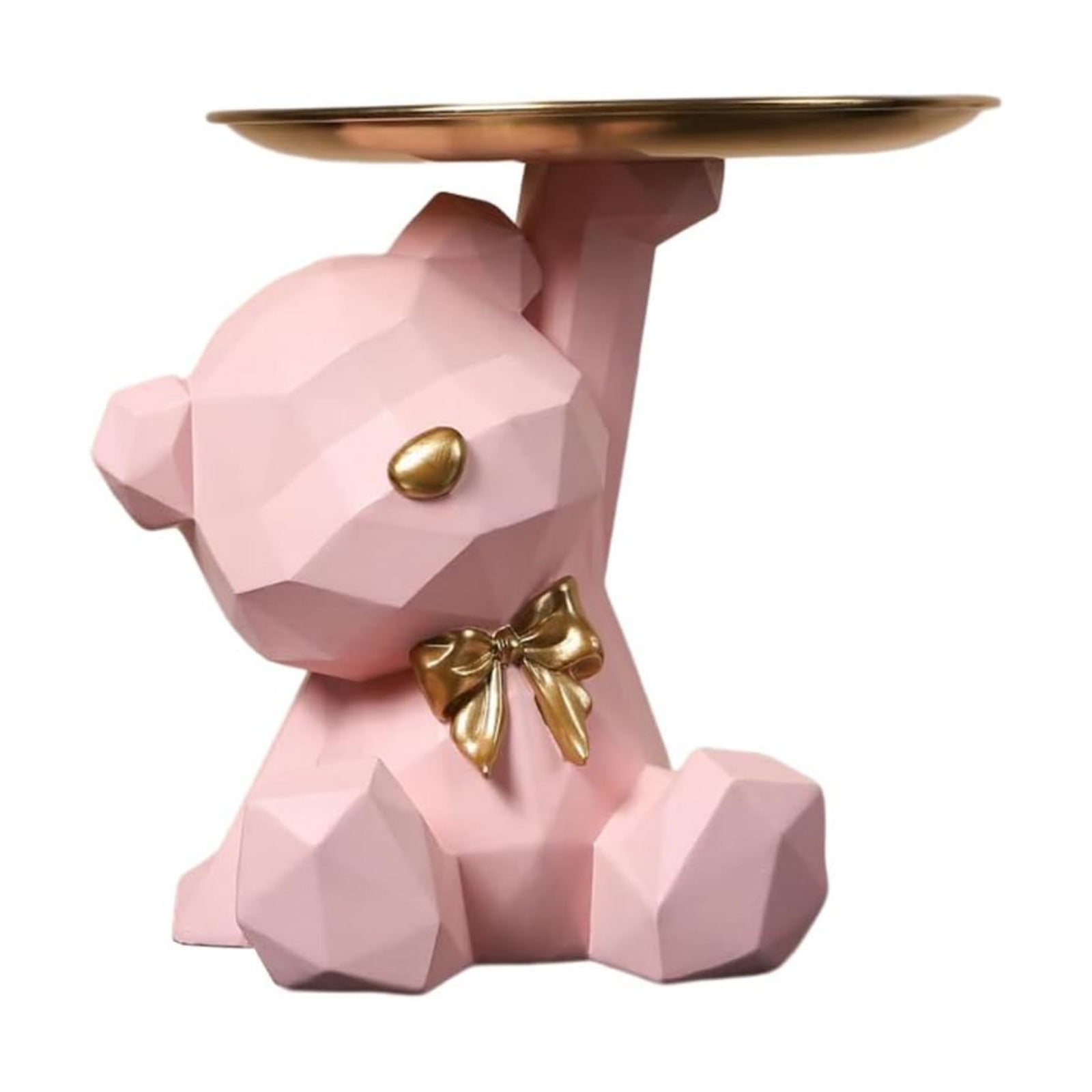 Geometric Bear Storage Tray Resin Lovely Nordic Bear Sculptures Keys Holder Lipsticks Jewelry / Pink