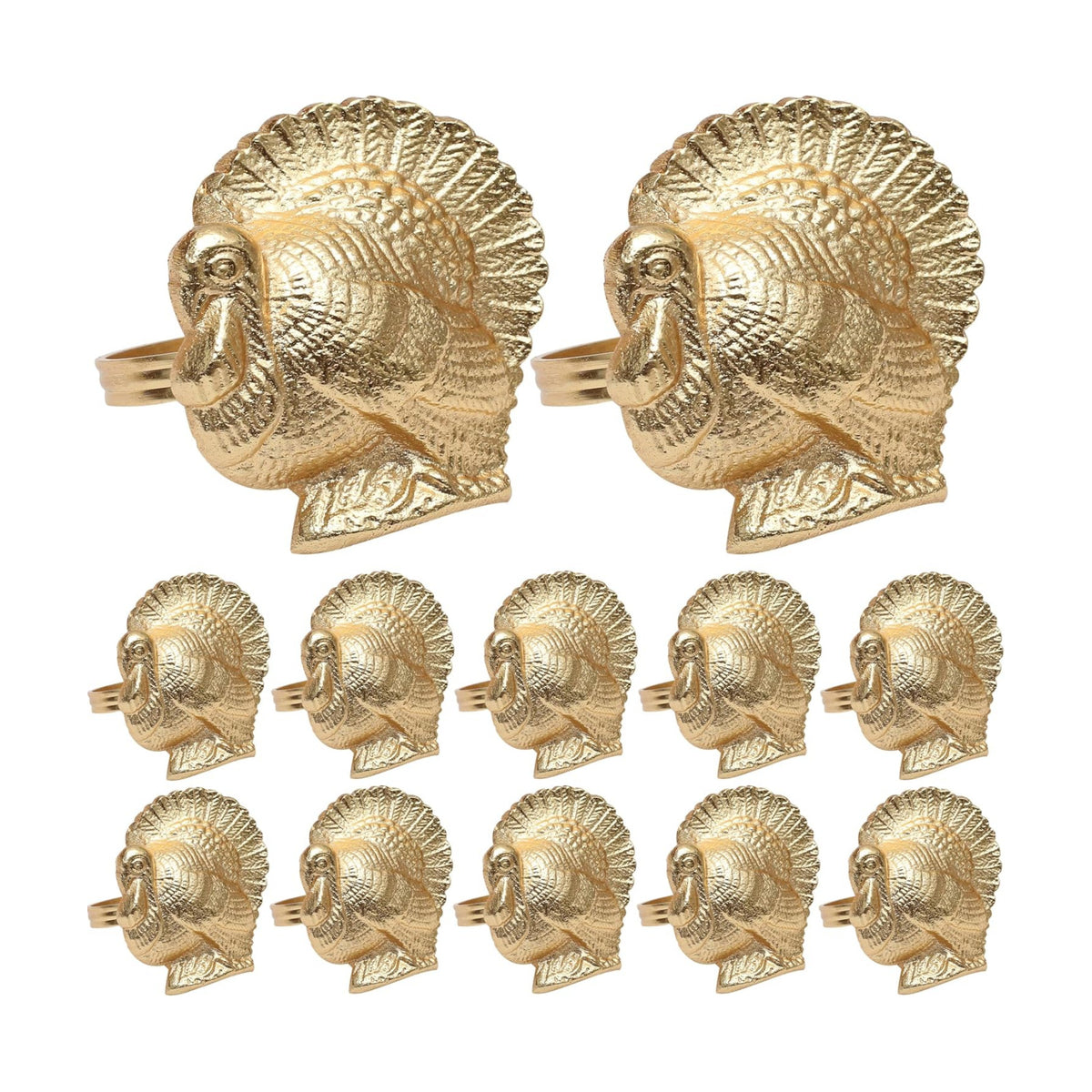 Alpha Living Home Turkey Napkin Rings, Metal Gold Set of 12