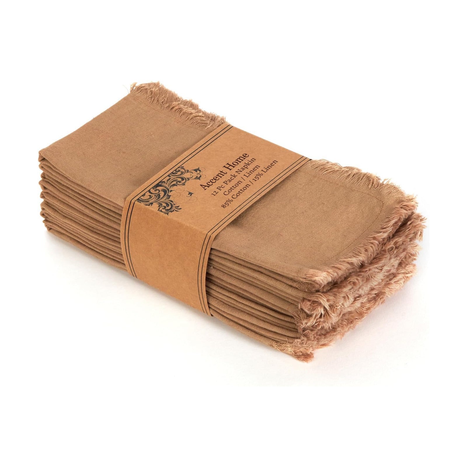 ACCENTHOME Brown Cotton Linen Napkin Set of 12 18x18 inch Dinner Napkins - Washable Soft Premium Hotel Quality Reusable