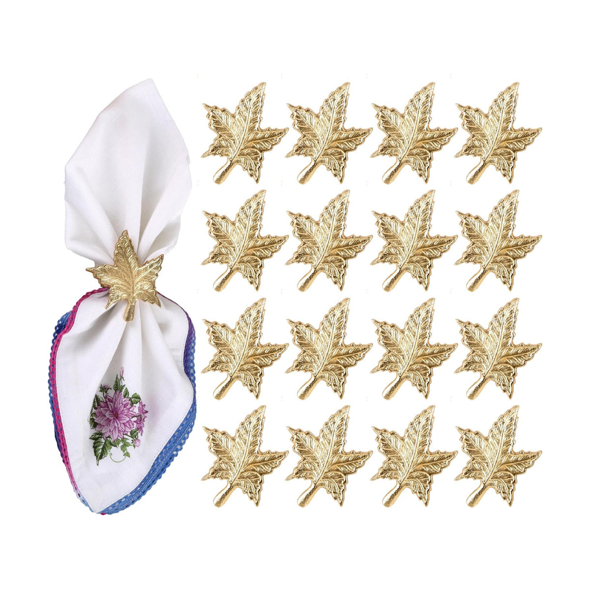 ALPHA Living HOME Leaf Decor Napkin Rings - 12 Pcs Modern Napkin Ring Dining Metal Table Décor for Wedding, Holiday, Thanksgiving, Christmas, Formal Dining & Special Occasions (Gold)