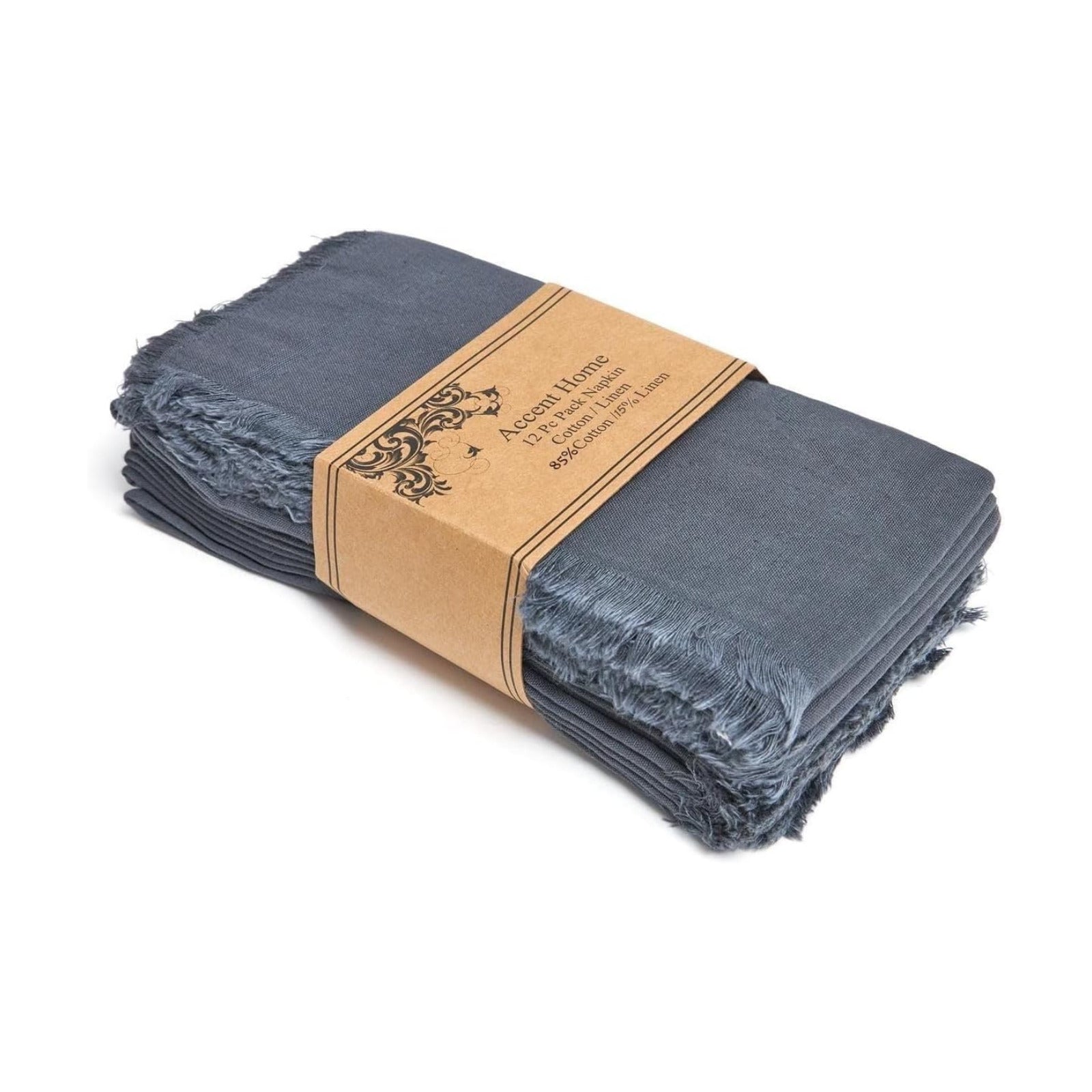ACCENTHOME Grey Cotton Linen Napkin Set of 12 18x18 inch Dinner Napkins - Washable Soft Premium Hotel Quality Reusable