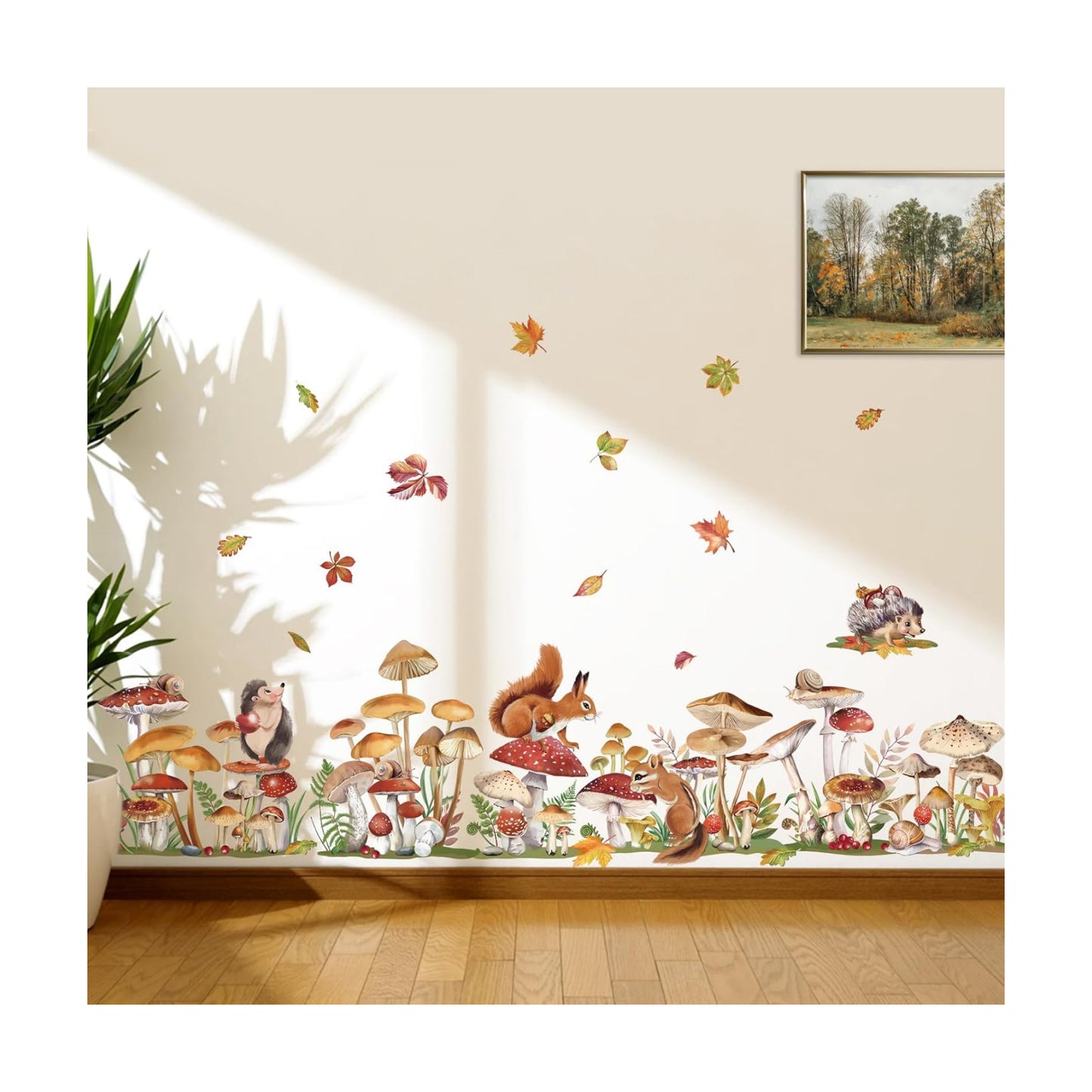 Mushroom Wall Decals Woodland Squirrel Grass Spring Baseboard Skirting Line Wall Stickers Bedroom