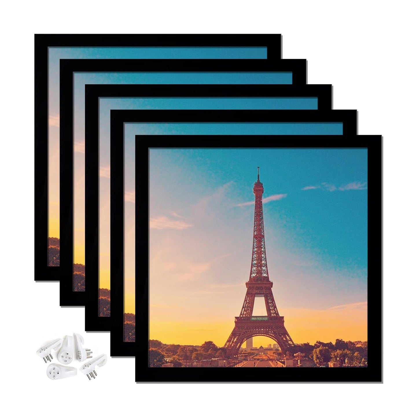 20x20 Picture Frame Set of 5, Black Photo Frames for Gallery Wall Hanging | High-Clarity Clear Panel, Horizontal &