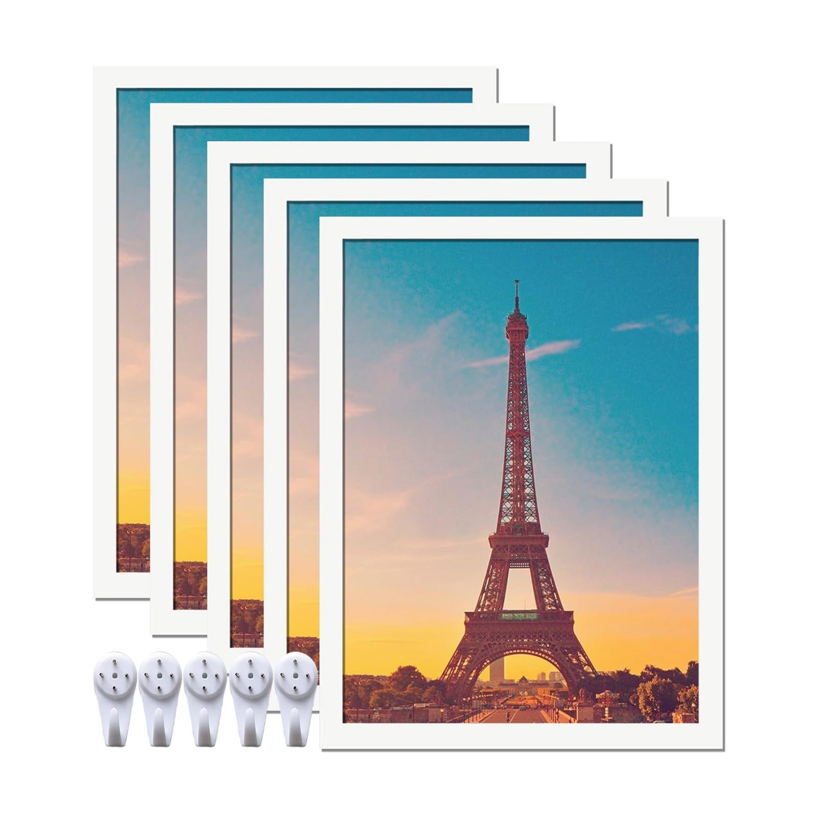 18x24 Picture Frame Set of 5, White Photo Frames for Gallery Wall Hanging | High-Clarity Clear Panel, Horizontal &