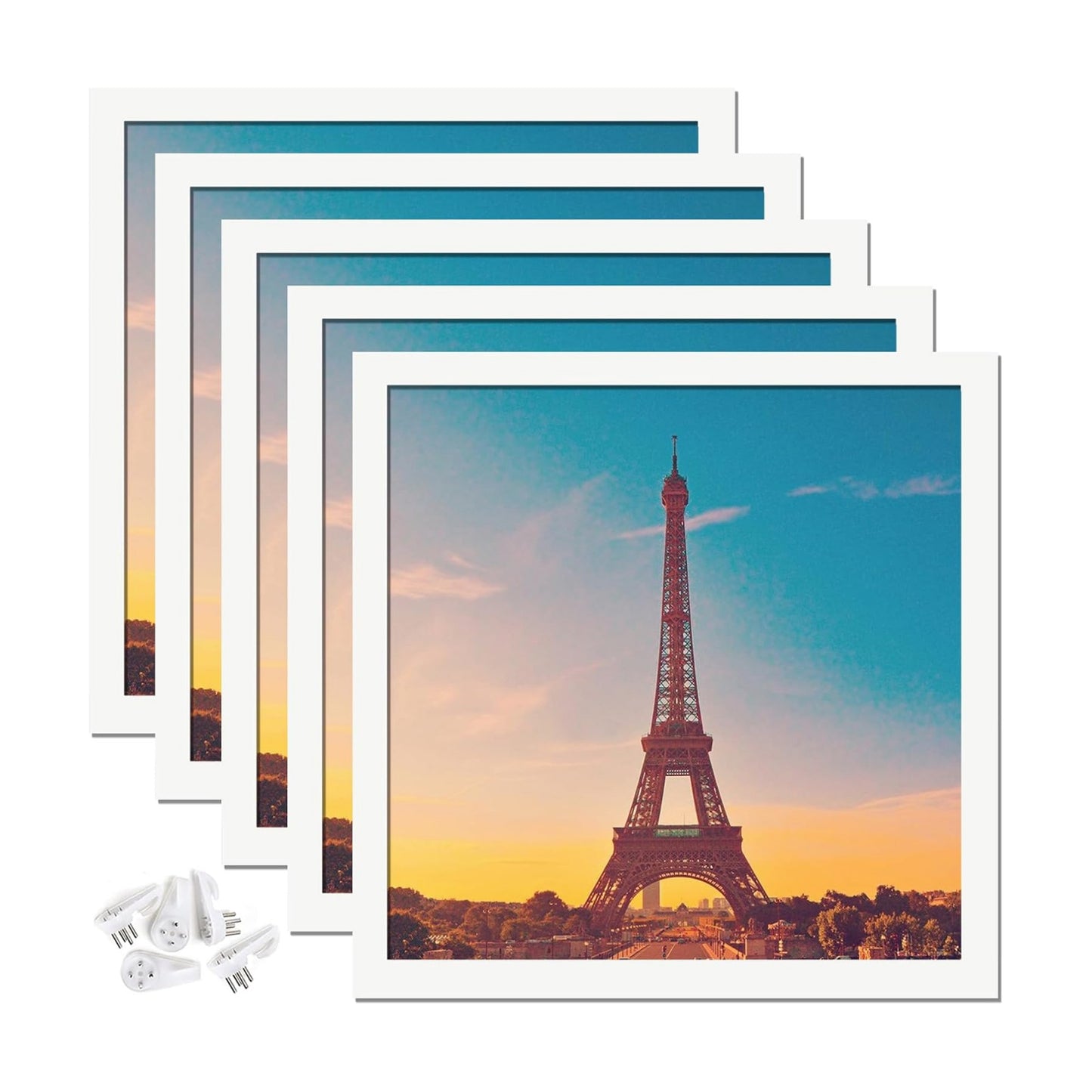 20x20 Picture Frame Set of 5, White Photo Frames for Gallery Wall Hanging | High-Clarity Clear Panel, Horizontal &