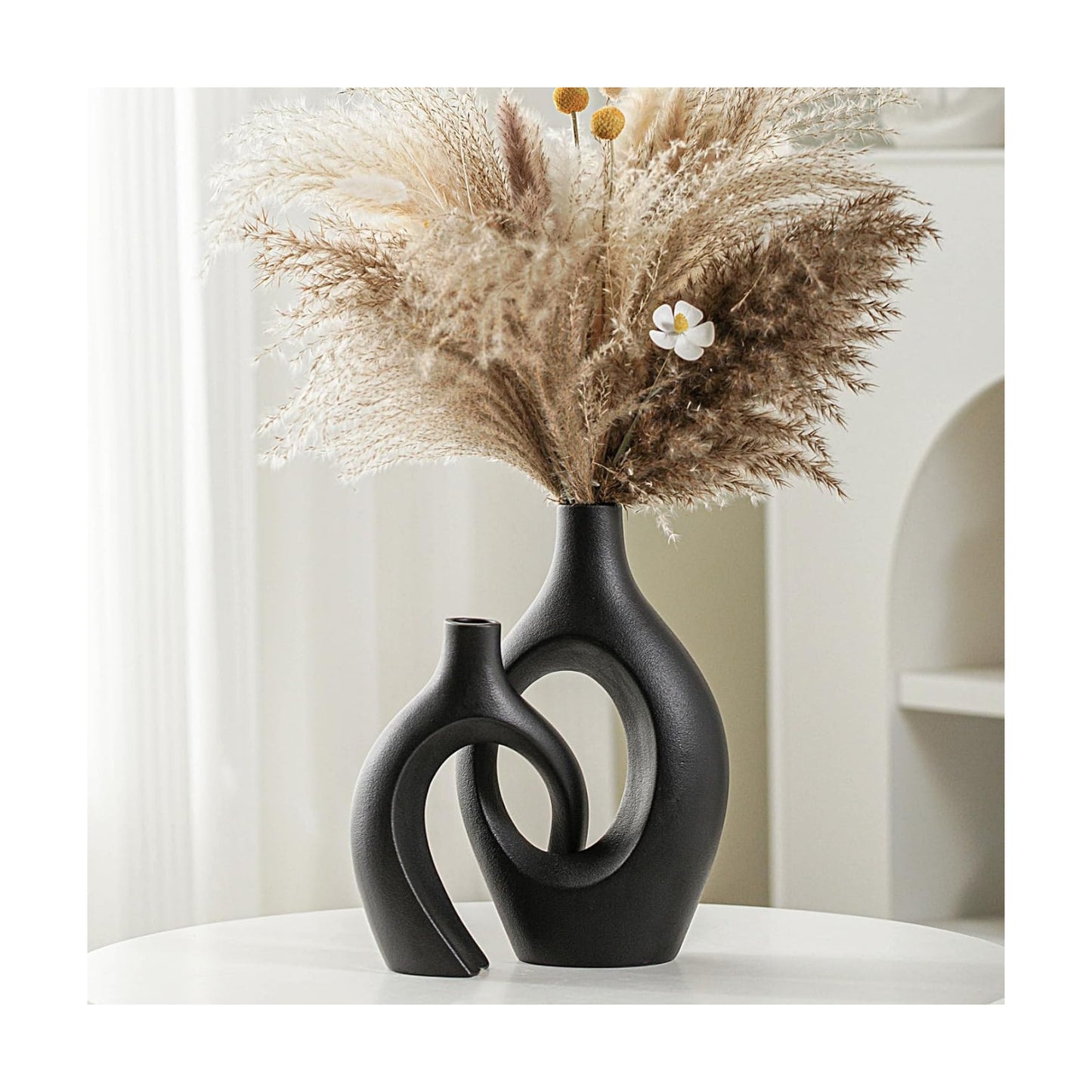 Modern Circle Donut Aesthetic Flower / Super Large-matte Black / Set of 2