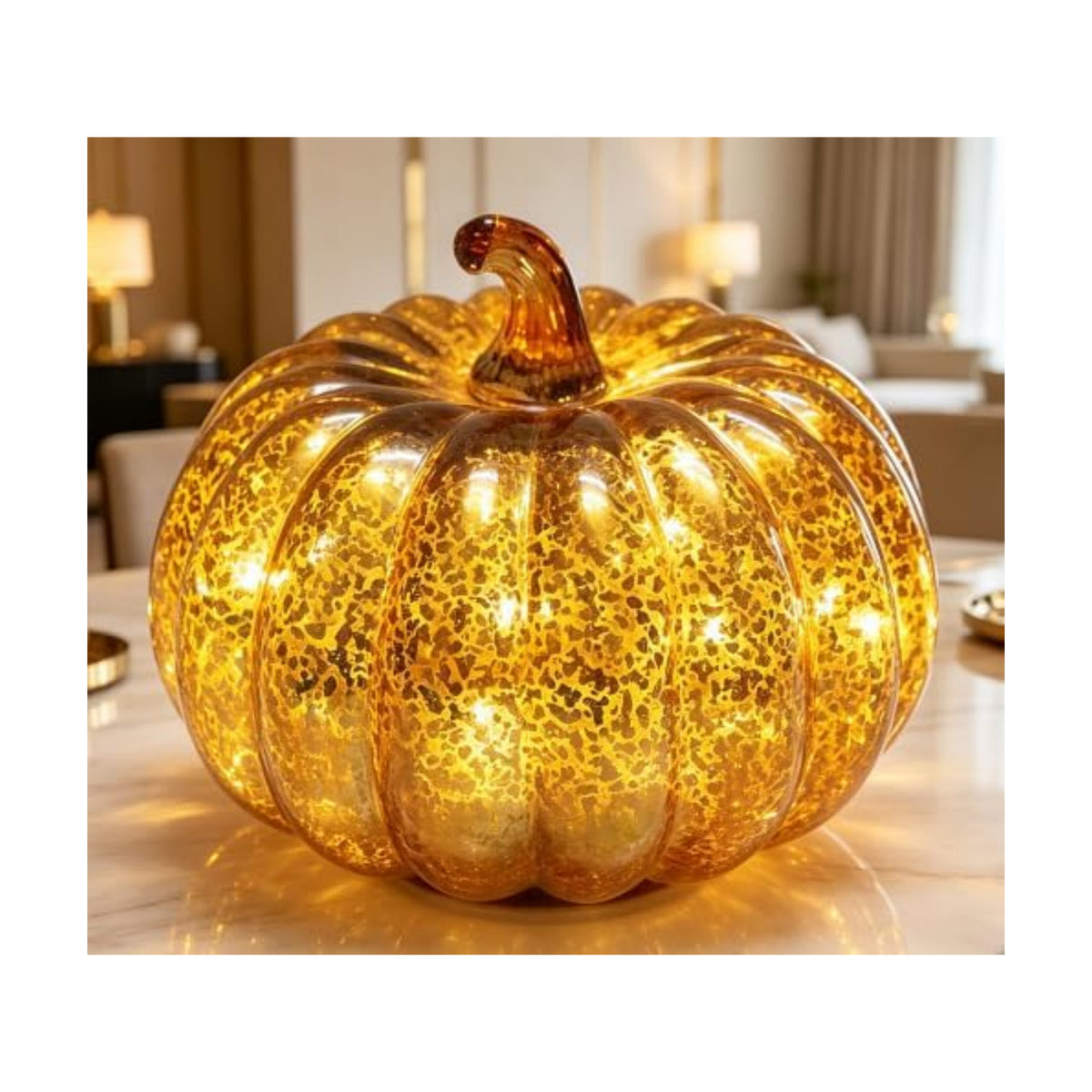 Fall Decor for Home,Mercury Glass Pumpkin Lights with Timer(Chocolate)