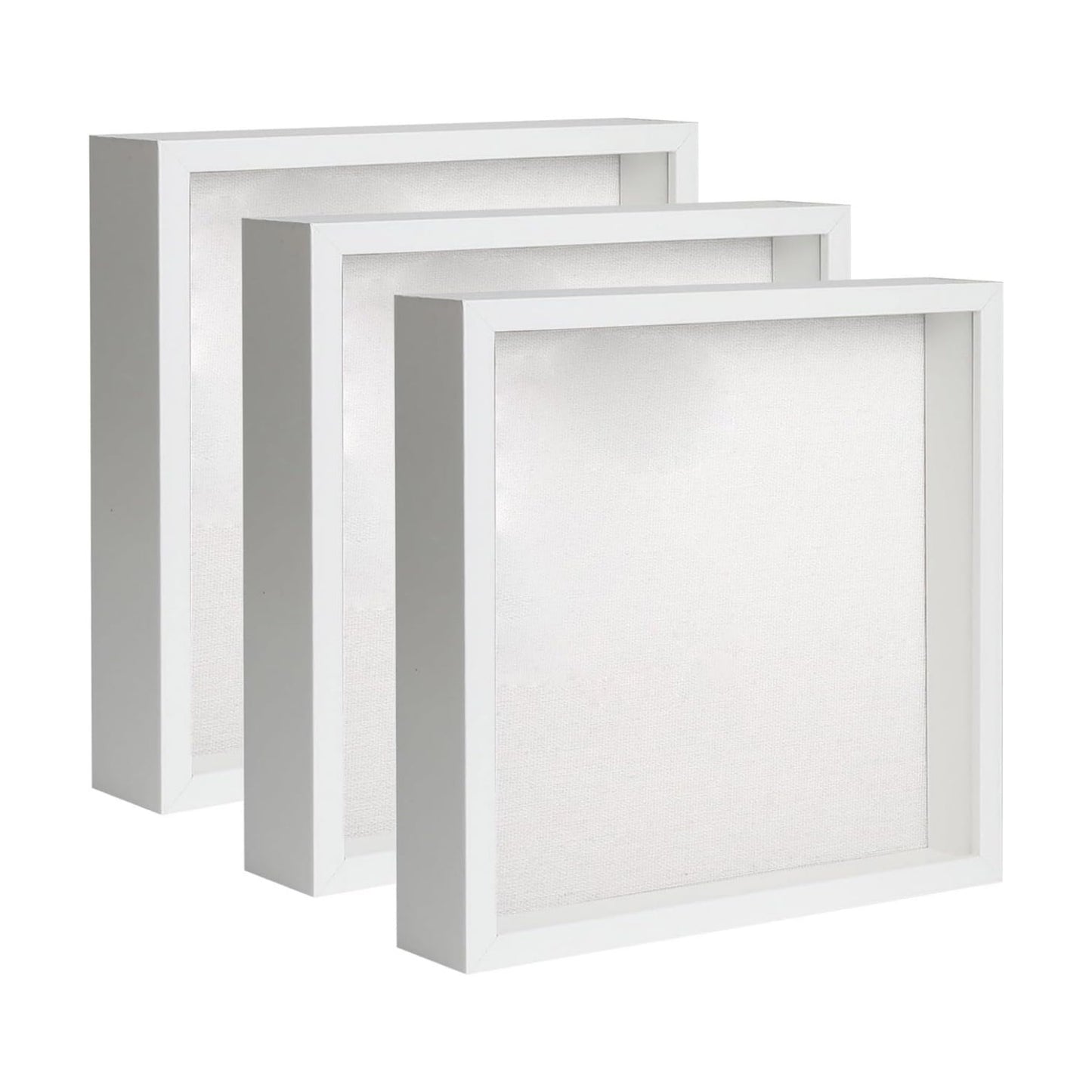 Elegant Deep Wood Shadow Box Frames - Set of 3 White 10x10 Display Cases with Real Glass and Linen Backboard, Perfect