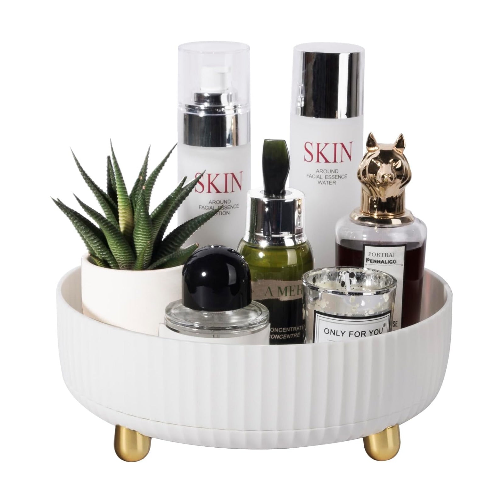 Makeup Perfume Organizer Tray 360 Degree Rotating Lazy Susan Skincare Lotion / White / Set of 9
