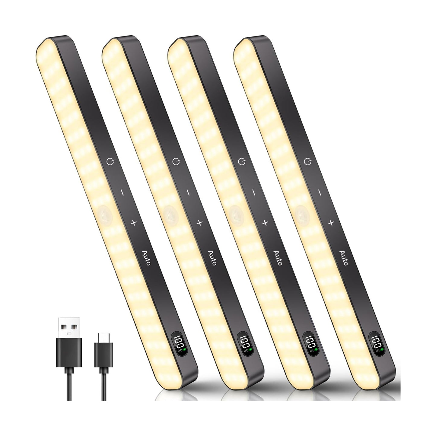 Ferswe Closet Lights Rechargeable, Battery Level Display, Dimmable Battery Powered Lights, 3000K Motion Sensor Light
